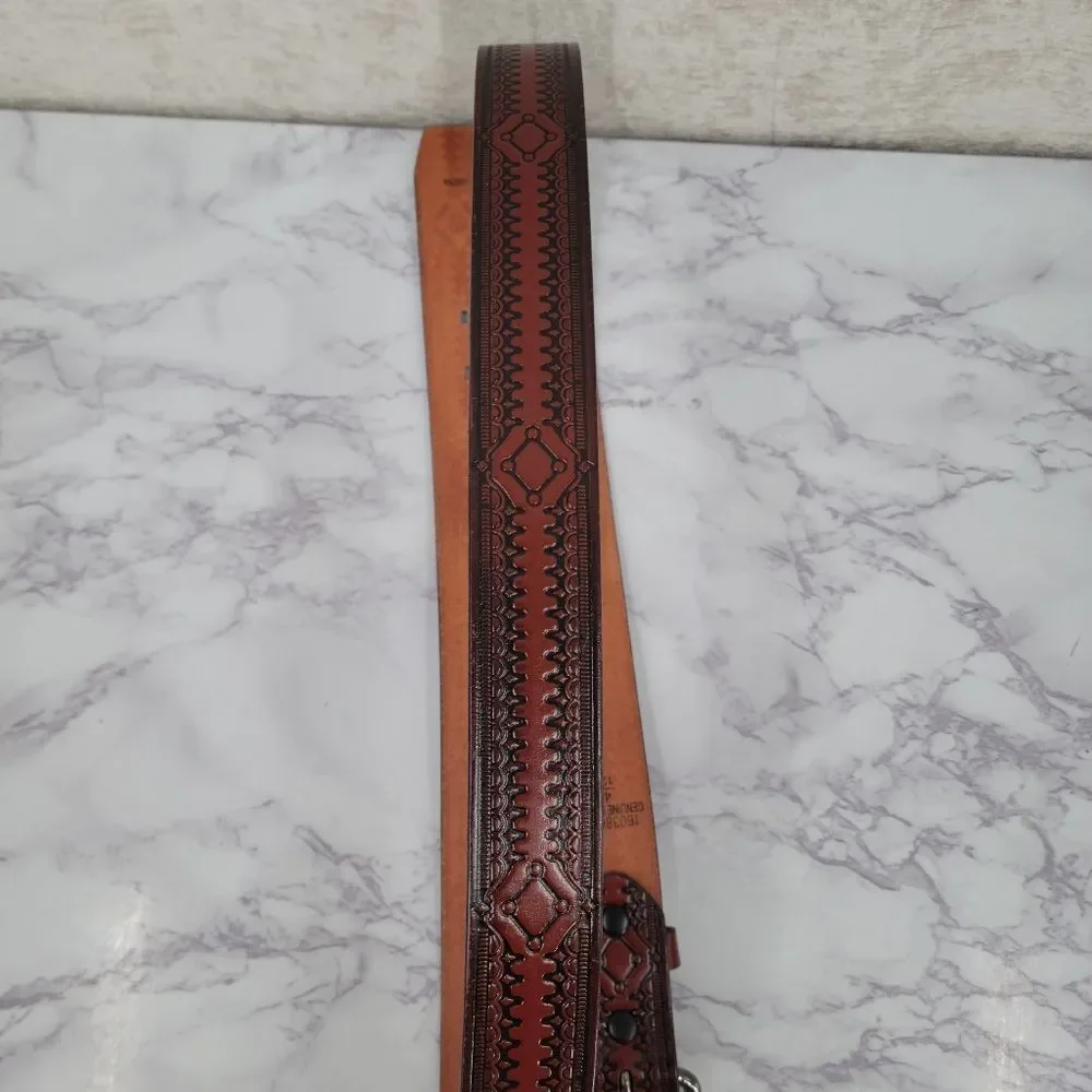 Red Brown Embossed Leather Belt